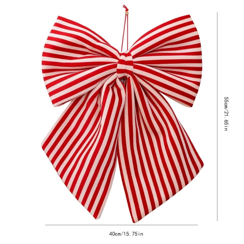 Snoepstokpatroon Kerststrik Ornament Zachte Stof Hangend Accent voor Boom, Krans, Cadeaupresentatie en Feestelijke Kamer
