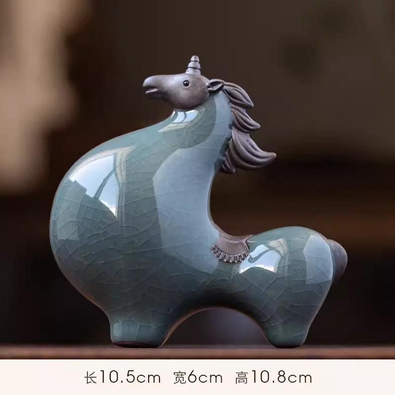 Chinese Style Ge Kiln Horse Decoration Piece, Ceramic Animal, Wild, Creative Home, Living Room, Tea Ceremony, New