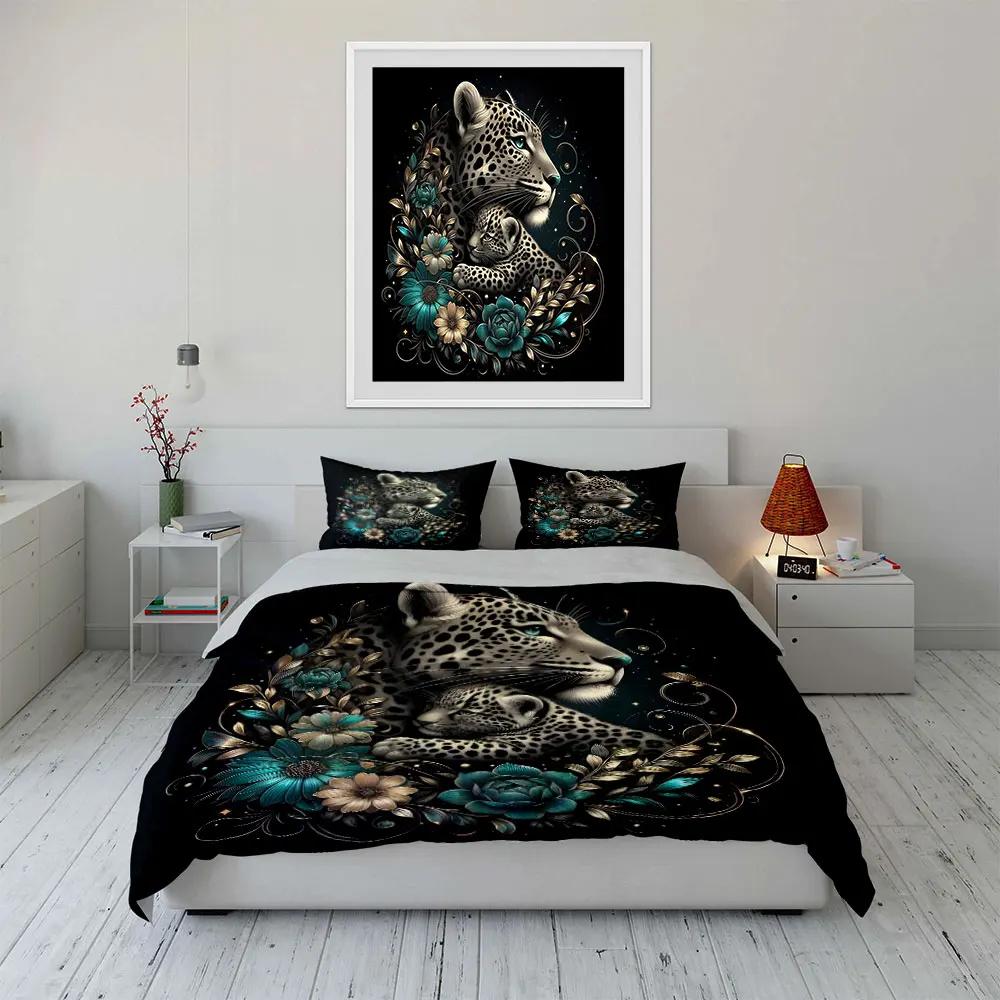 Leopard Family Art Decor Set Bedding Set with 1 Duvet Cover 2 Pillowcases Single Double King Queen Gift
