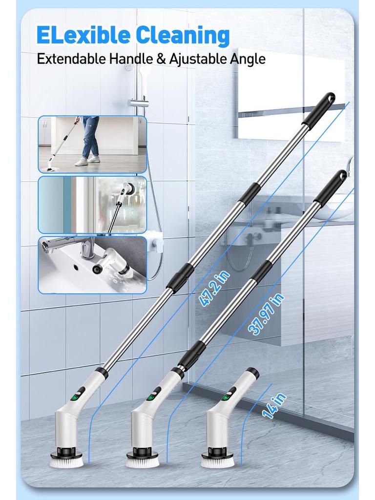 Multi-functional Wireless Electric Cleaning Brush with Rotating Telescopic Handle and Digital Display