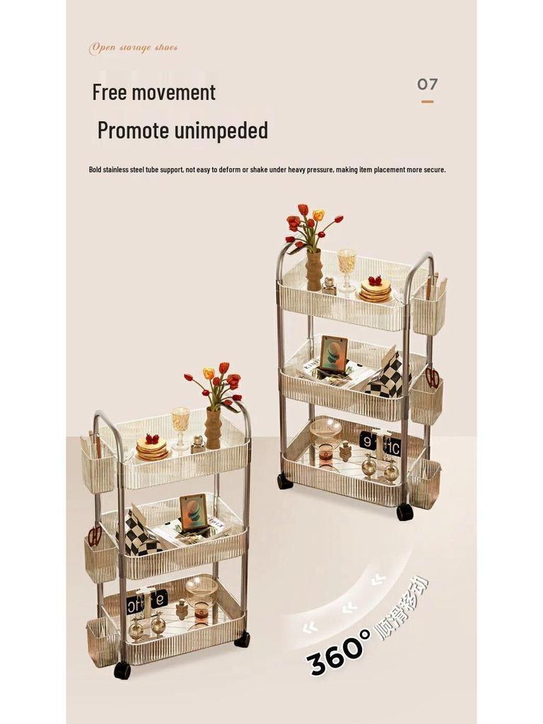 Clear Acrylic Mobile Snack and Storage Rack: Multi-layer, Small, Floor-Standing for Living Room or Bathroom