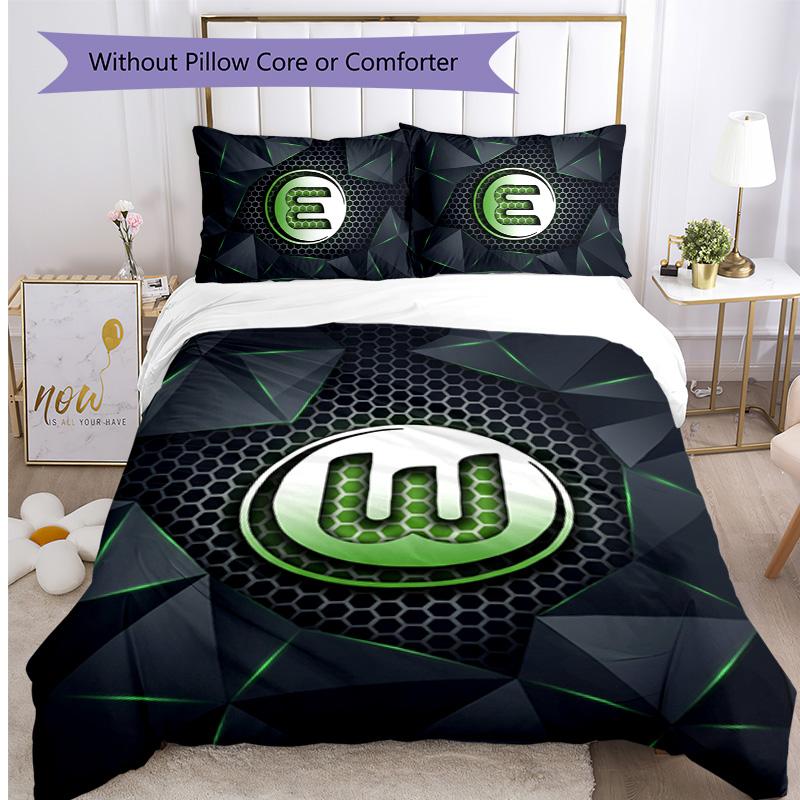 Set Biancheria da Letto 3 Pezzi Stampato FC VfL Wolfsburg Traspirante Copripiumino con Federe Biancheria da Letto Decorativa per Camera da Letto Casa