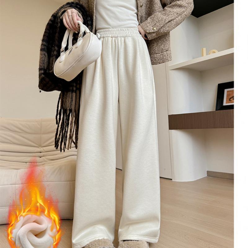 Antelope Cashmere Plus Velvet Wide-leg Pants for Women's Autumn and Winter Casual Narrow Version Straight Pants Thickened Soft Glutinous Rice Pants