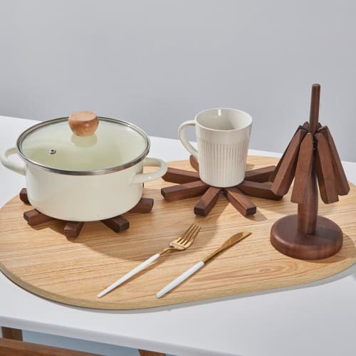 3-Piece Trivet and Bamboo Tripod Mat Set - For Hot Dishes, Frying Pans, and Teapots, Beautiful and Functional Tree-Shaped Design