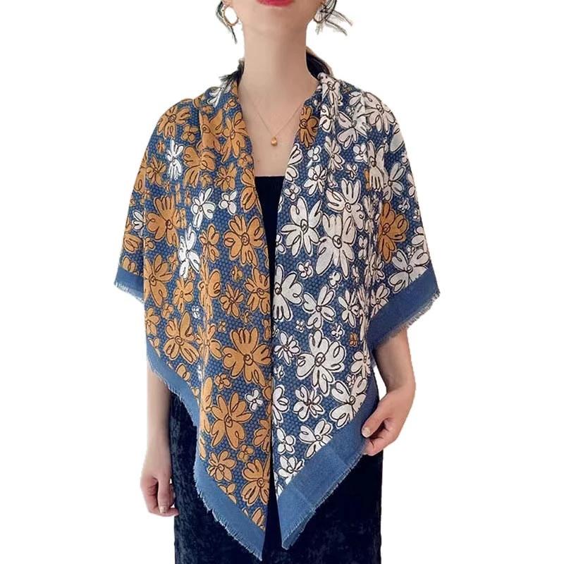 Cotton Feeling Scarf For Women 130Cm Large Square Scarf Outdoor Trips Air-Conditioned Shawls And Wraps