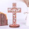 Handgefertigtes Handheld-Gebetsornament Vintage Nachtlicht Schreibtisch-Kreuzornament Holzdekoration mit Sockel