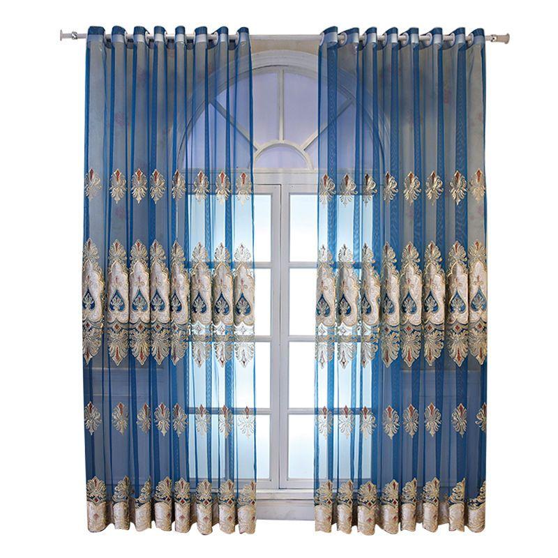 Europeo Soggiorno Zanzariera Tenda Finestra a tutta altezza Balcone Sala da pranzo Camera da letto Oscurante Blu Ricamo