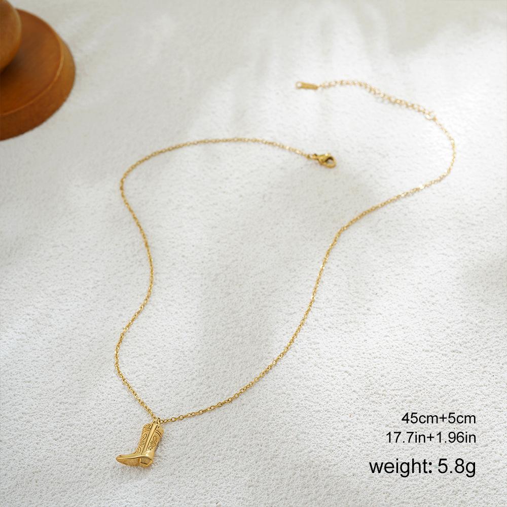 Tempusort 18K Gold Stainless Steel Zircon Necklace Western Cowboy Boots Engraved Vintage Pendant Accessories Jewelry