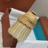 Bamboo & Rattan Handwoven Leather Crossbody Lunch Bag for Women