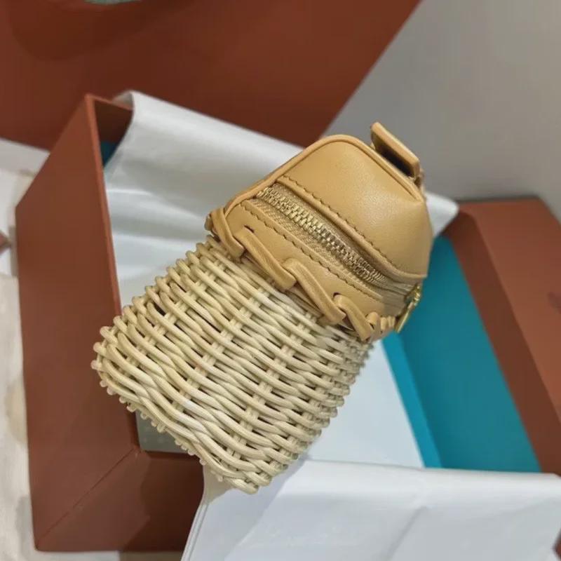 Bamboo & Rattan Handwoven Leather Crossbody Lunch Bag for Women