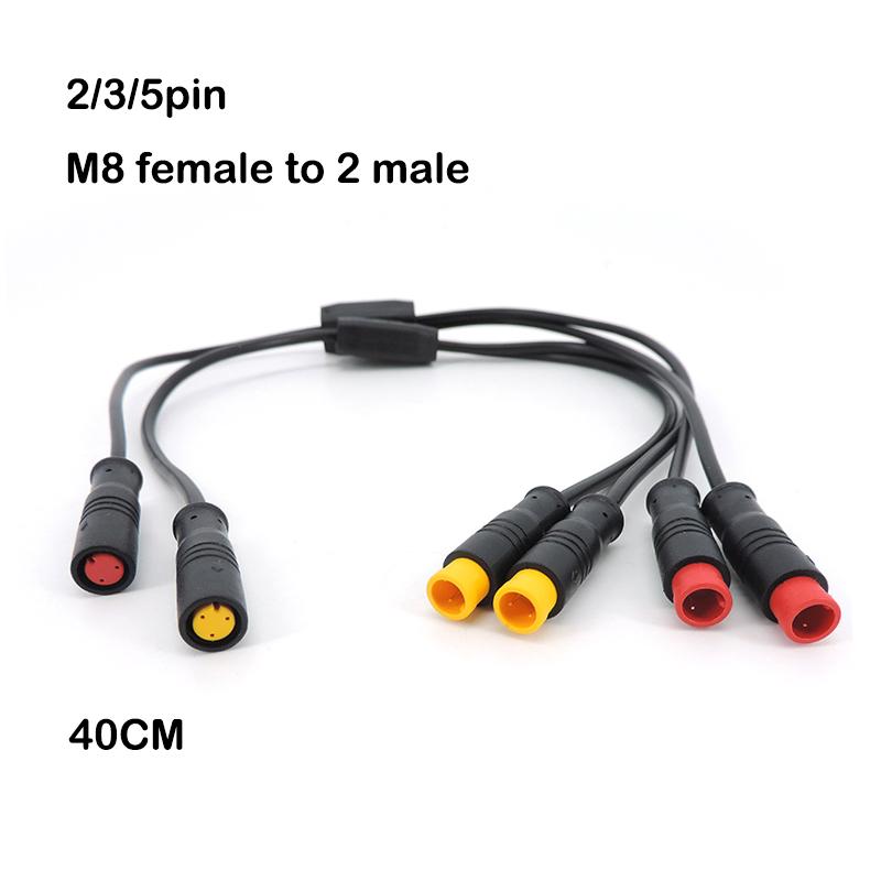 

9mm M8 2 3 5 pin 1 female to 2 male DC splitter Julet waterproof Ebike sensor Connector Cable Electric Bicycle Butt Joint Plug 2 pin Fto2M