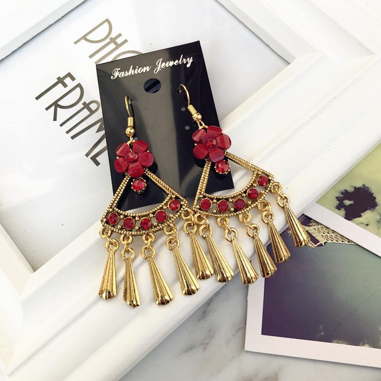 Vintage court gem set earrings long temperament bohemian earrings niche earrings women