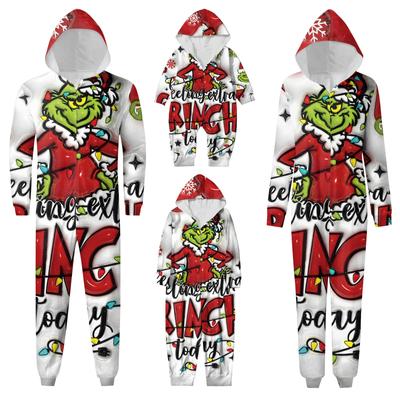 Parent-Noël Imprimé Parent-Enfant Zippé à Capuche Combinaison Homewear