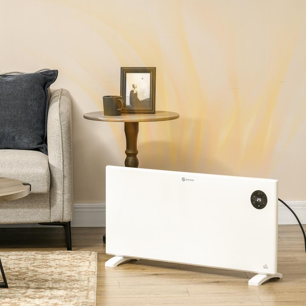 2000W Electric Convector Heater, Freestanding or Wall Mounted, Space Heater with Adjustable Thermostat, Timer, White