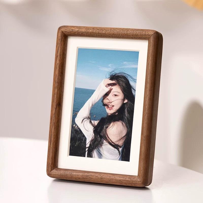 HeMu Minimalist Solid Wood Photo Frame, Walnut Wood Picture Frame with Mat, Tabletop & Wall Mounted Photo Display for Home Decor (as the picture,6 inch)