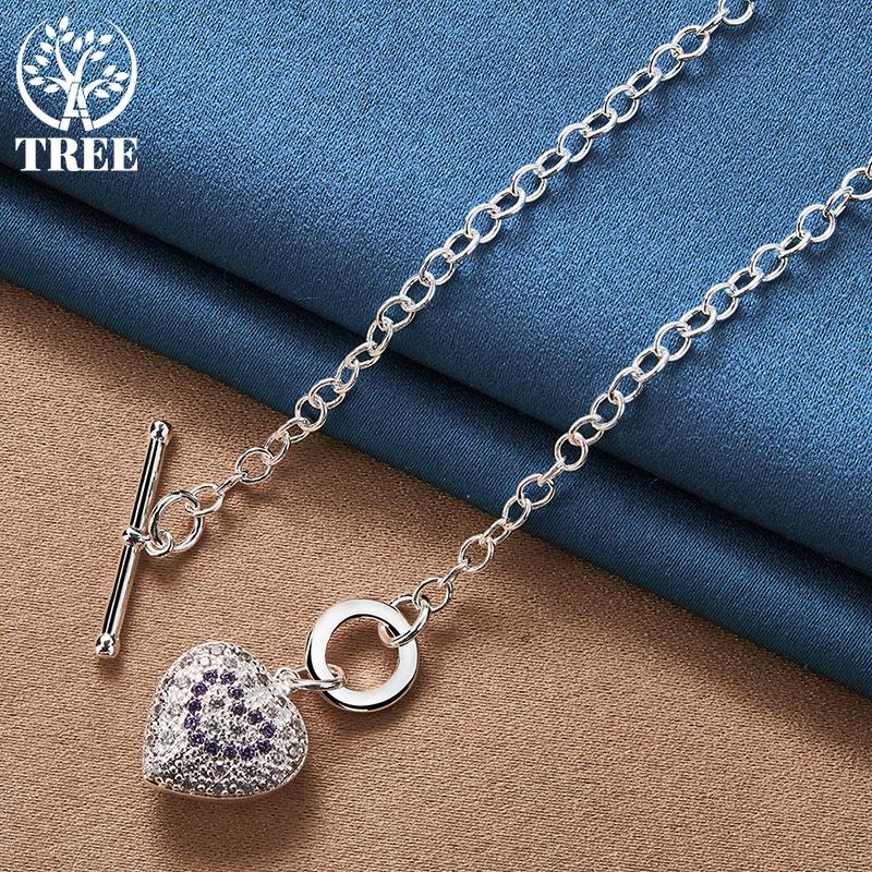 925 Sterling Silver Purple AAA Zircon TO Lant Heart Pendant Collier Bijuterii