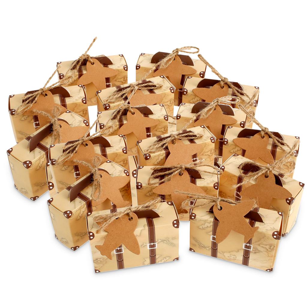 50/100Pc Vintage Party Favor Candy Box with Aircraft Tags Reusable Mini Suitcase Favor Box for Travel Themed Party Bridal Shower