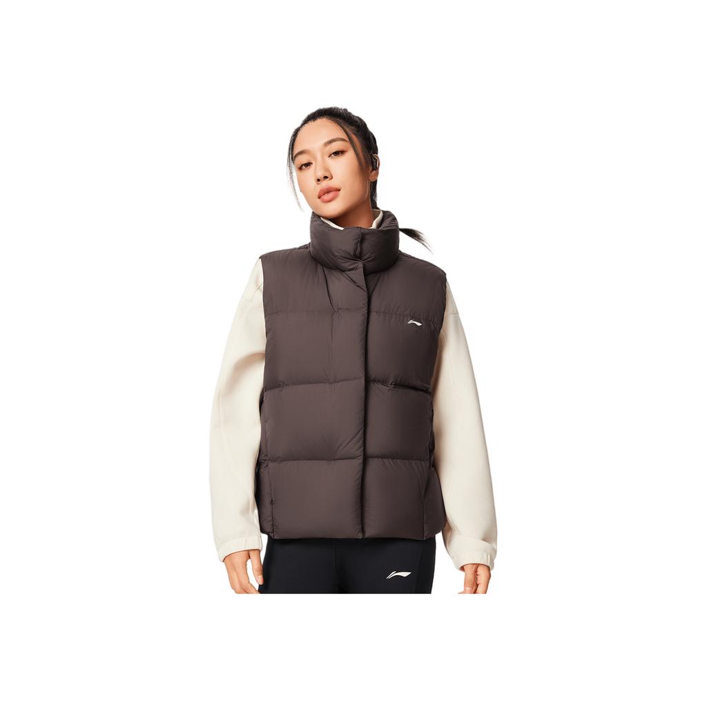 Li Ning Fitness Series Loose Stand Collar Logo Casual Down Vest Women Vests AMRV034-3