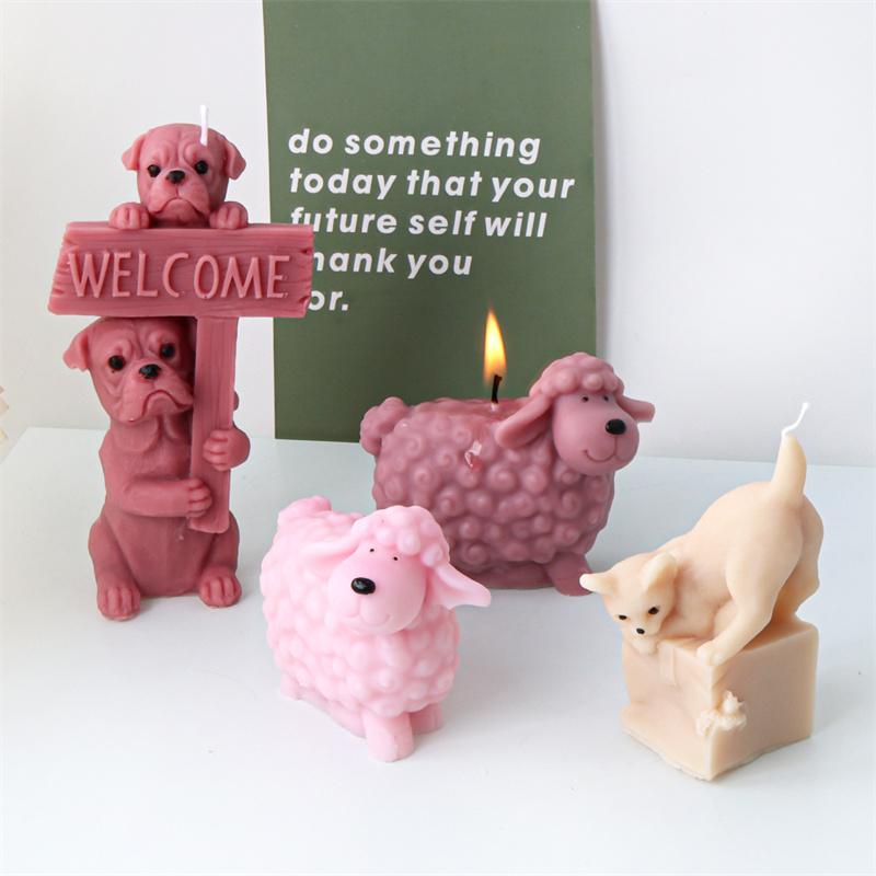 3D Cute Cat And Dog Silicone Candle Mold DIY Cartoon Animal Sheep Beavers Scented Home Candle Chocolate Cake Decor