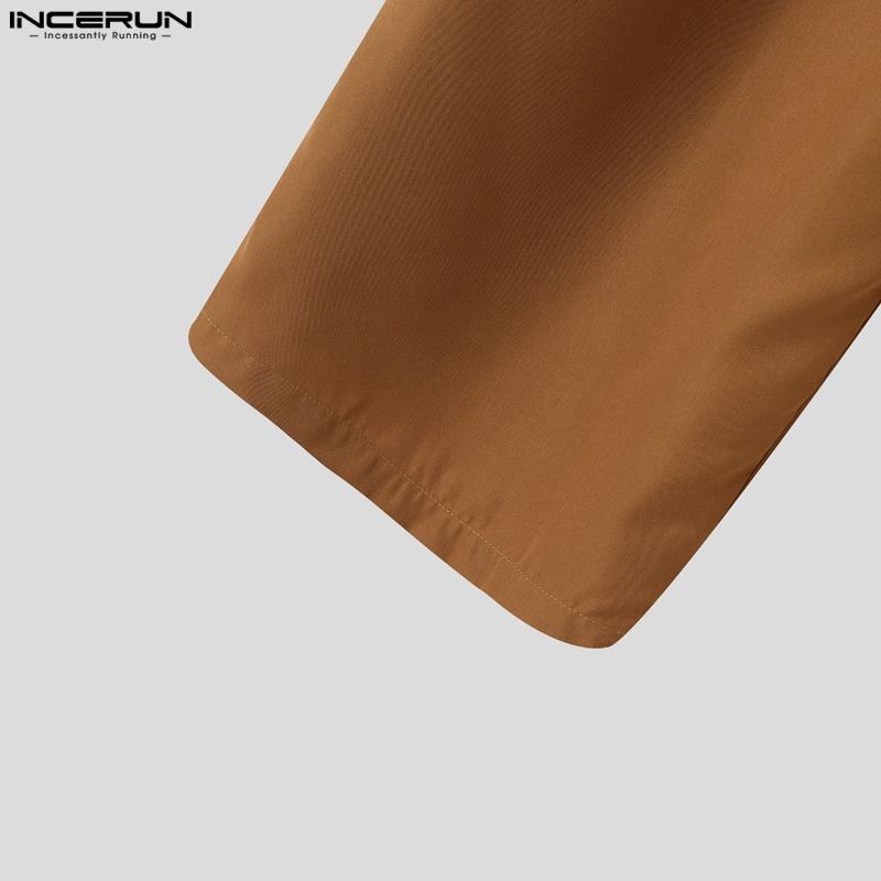 INCERUN Men High Zip-up Waist Solid Casual Pleating Long Wide Legs Pants Trousers