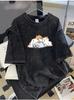 Vintage Washed Cotton TShirt Women Cute Cats Graphic Tee Retro Acid Wash Short Sleeve Top Japanese Style Streetwear TShirt