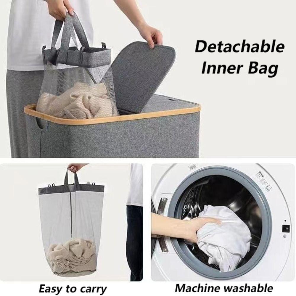 Faltbarer Wäschekorb mit Deckel/Griff Große Größe Wasserdicht Mit 2-Fächer-Innentasche Waschkörbe