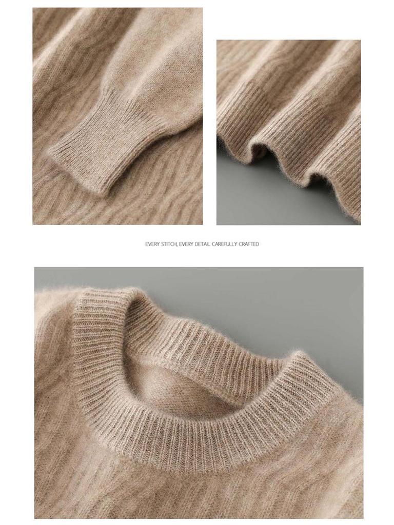 Pánský zimní svetr s kulatým výstřihem ze 100% čisté vlny - Jednobarevný kašmírový svetr, Ležérní obchodní pletený základní vrstva