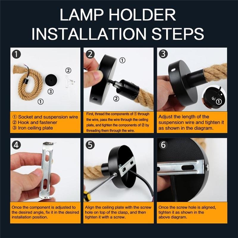 Vintage Hemp Rope Pendant Cord E27 Socket Creative Retro Lighting Accessory