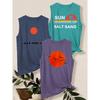 3Set of Tank Tops Vintage Style SUN SALT SAND Loose-fitting Casual Vest with Red Sun and Bird Print T Shirt Breathable, Comfortable, and Soft Fabric