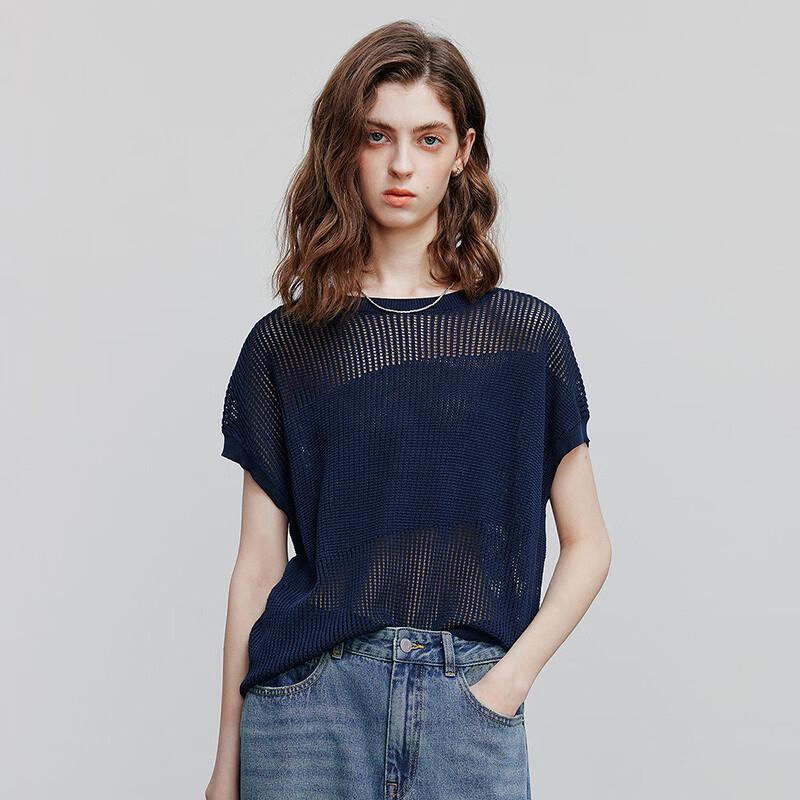 Chuyu Women's Loose-Fit Imitation Linen Sheer Knit Short Sleeve Top