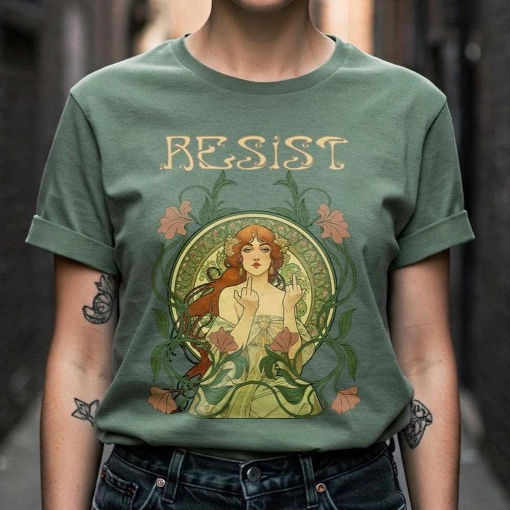 Resist, Art Nouveau, Mucha Anti Trump, Rebel Graphic All Size Unisex T-Shirt XL