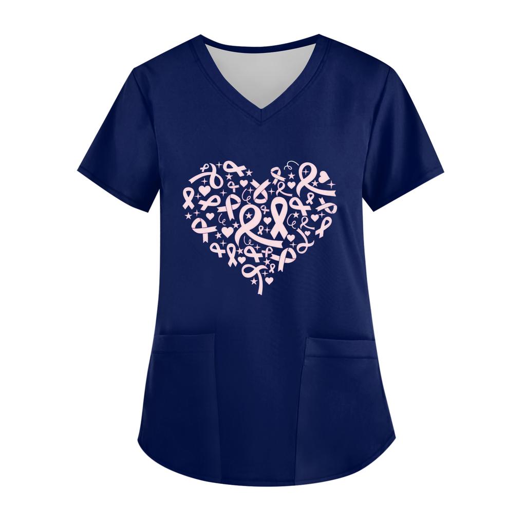 Women's V-Neck Short-Sleeve Pocketed Top With Side Slit