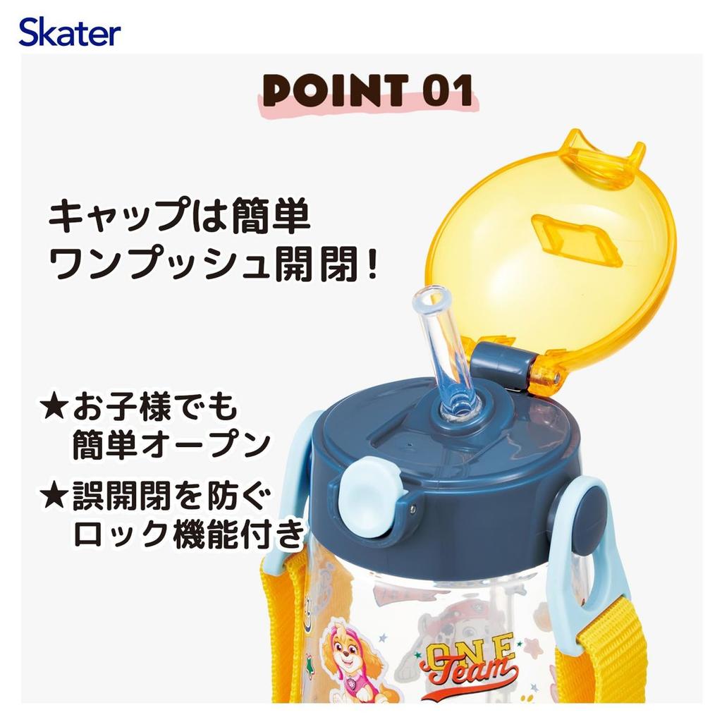 Skater Kids Straw Water Bottle Clear 480ml One-Touch Paw Patrol PDSH5-A