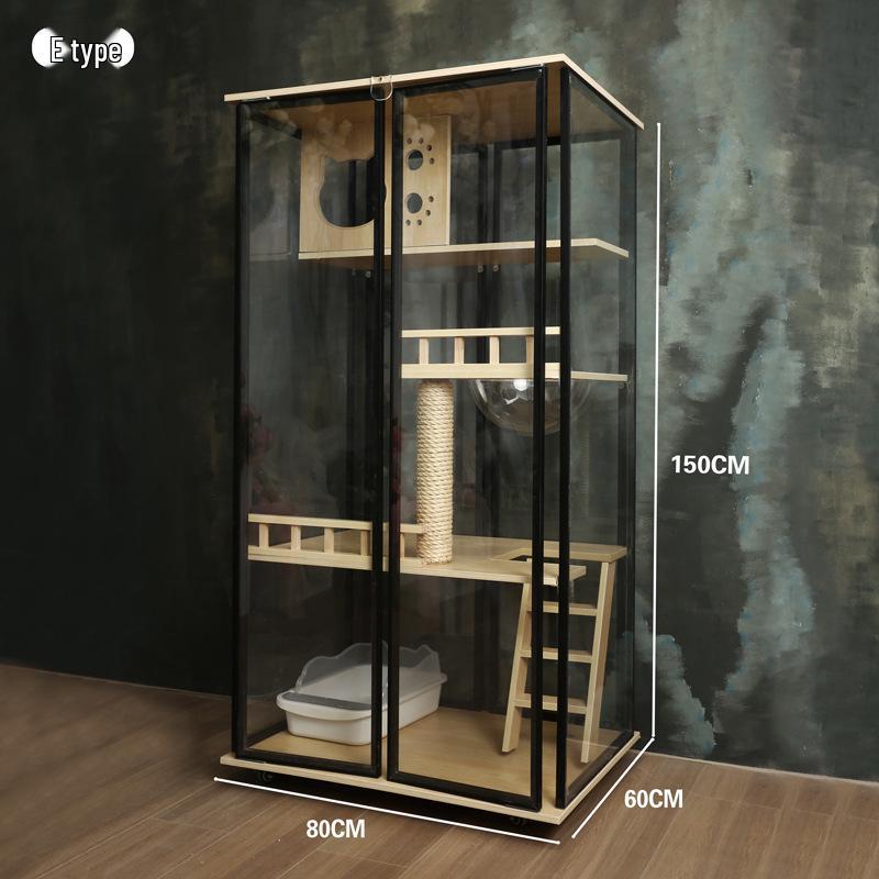 Transparent Three-Layer Luxury Indoor Cat Villa with Spacious Wood Design