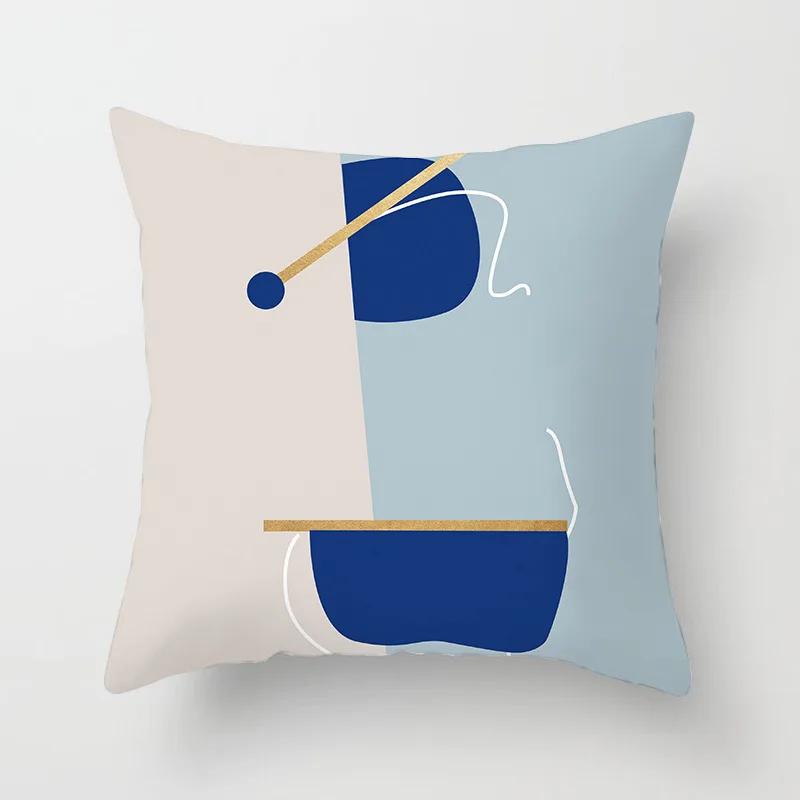 45x45cm Abstrakte Geometrische Berg Kissenbezug Blau Polyester Sofa Hotel Büro Sitzkissenbezug Heimdekoration