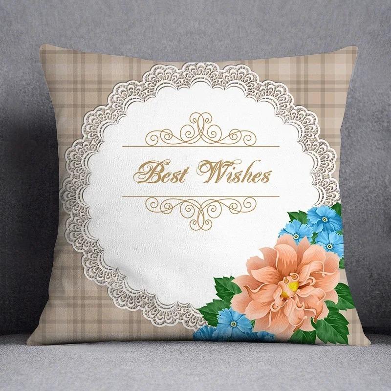 Elegant Peacock Floral Pillow Cover 2D Flat Printed Peach Skin Throw Cushion Case For Sofa Living Room Home Decor 45X45Cm