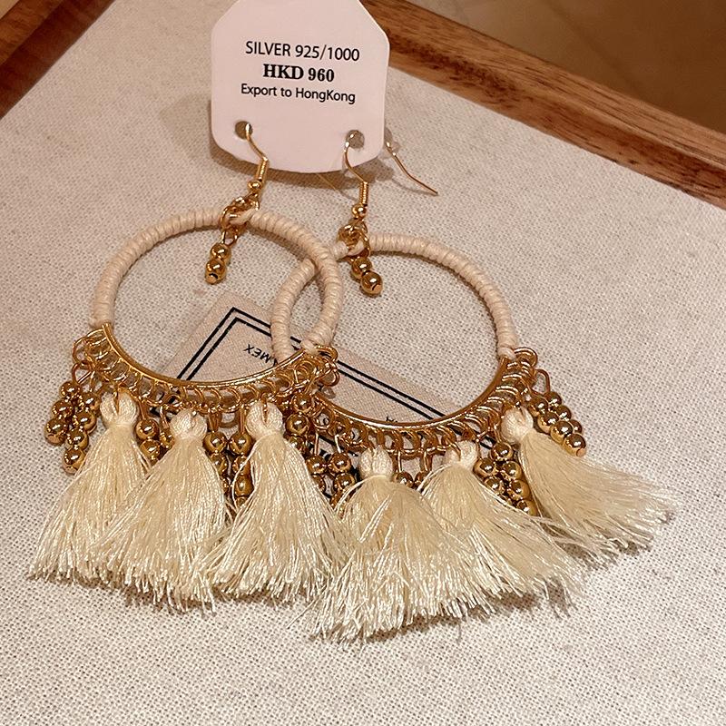 

Ethnic style round fringed ear hook bohemian high-end earrings fashionable retro design new earrings women