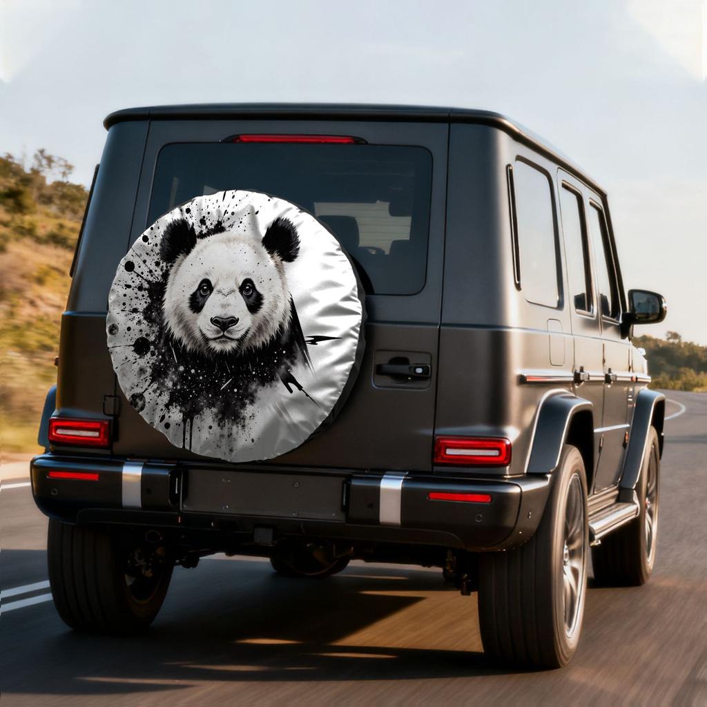 Artistic Panda Tire Cover Polyester Waterproof Spare Wheel Protector Graffiti Style