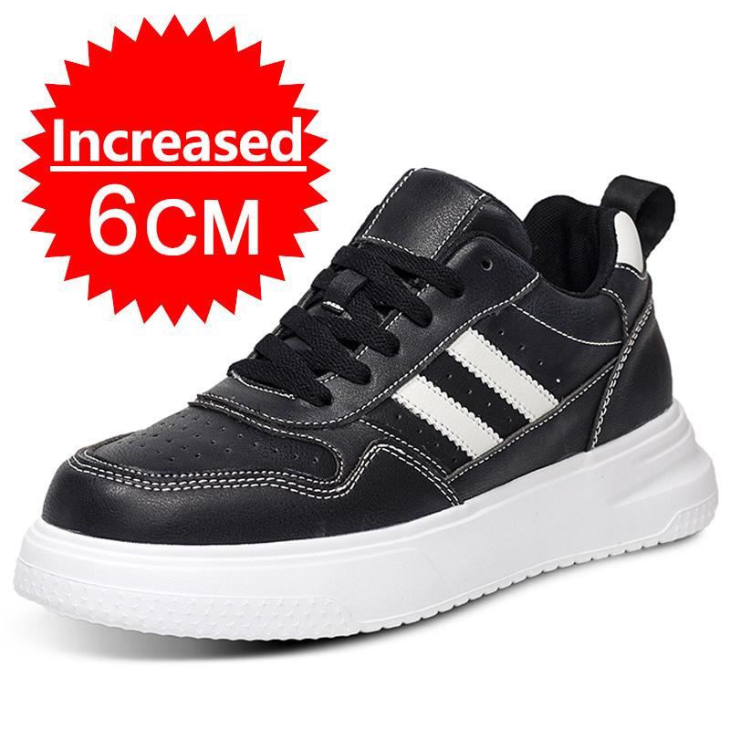 New Men's Casual Shoes Leather Simple Black White Sneakers Fashion Breathable Sneakers 4/6/8cm Invisible Height Increasing Shoes