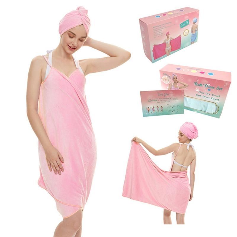 

Quick Dry Microfiber Bath Caps and Camisole Towel Set for Shower and Swim Use світло-рожевий колір
