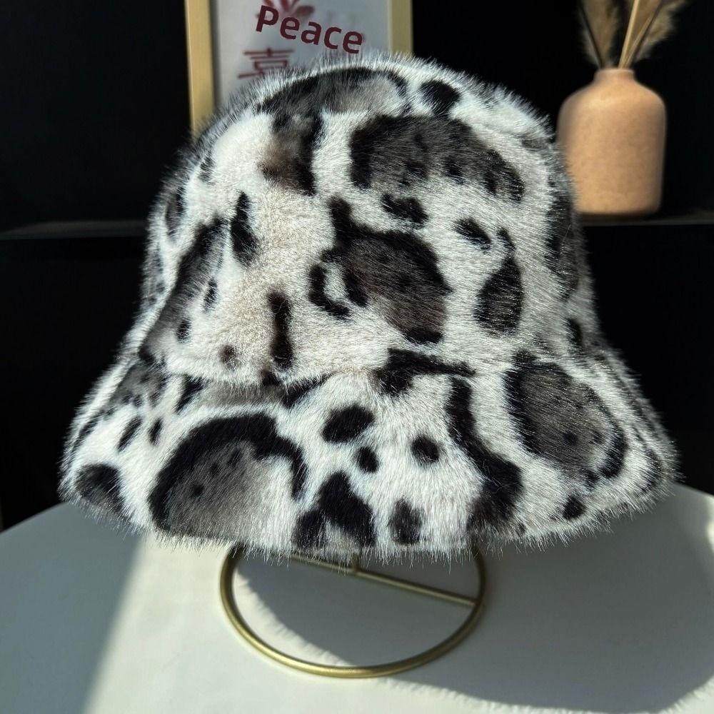 Retro Leopard Print Fisherman's Hat Leopard Print Autumn Winter Warm Hat  for Daily Wear