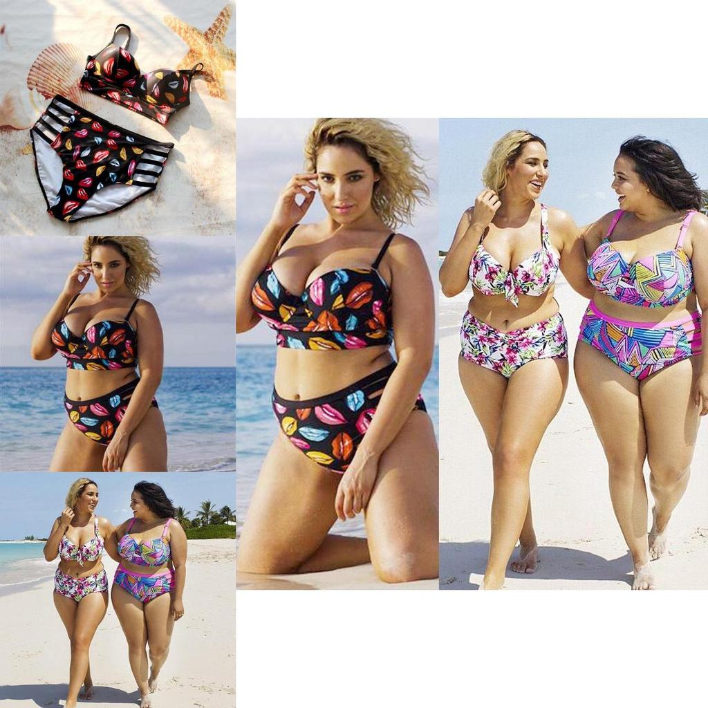 Stylish Women Push Up Padded Plus Size Bikini Set With High Waist Design For Comfort