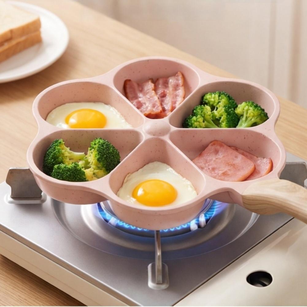 Nonstick Flower Shape Egg Frying Pan 5 Hole Aluminum Skillet 37x21cm Breakfast Cooking Tool Gas Induction Stove Ready Gray Pink