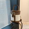 Shoulder Crossbody Bag PU Leather Cylinder Bag Bucket Handbag for Daily Activity