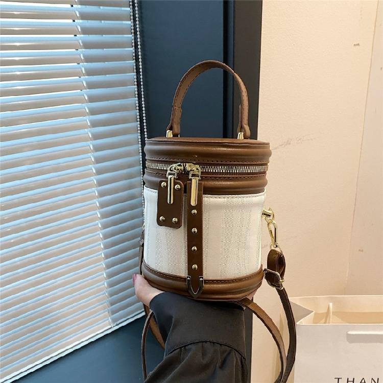 Shoulder Crossbody Bag PU Leather Cylinder Bag Bucket Handbag for Daily Activity