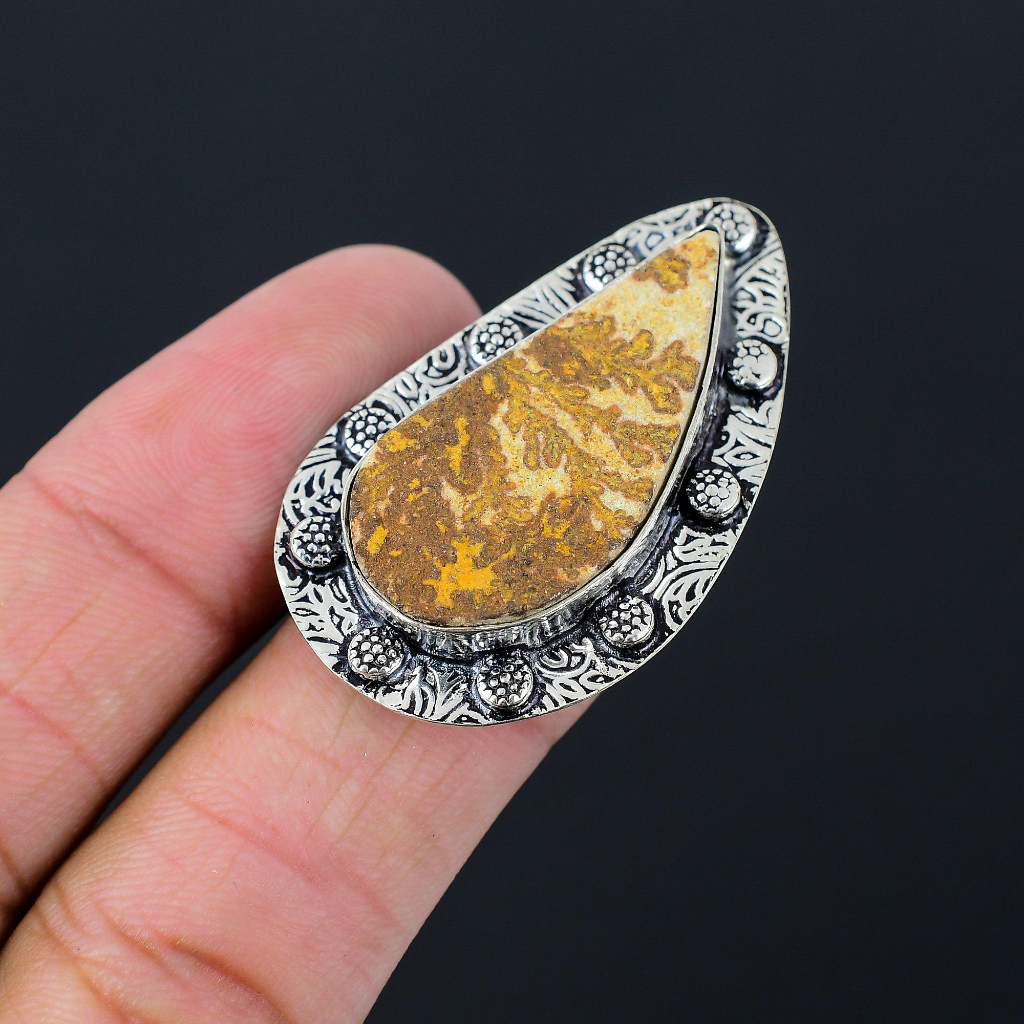 

Natural Psilomelane Dendrite Artisan Statement Ring Jewelry 925 Silver US 7.5 7.5