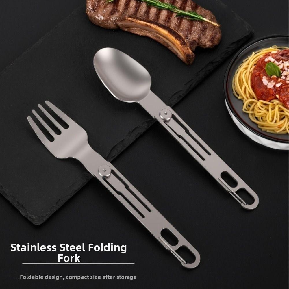 Stainless Steel Portable Cutleries Set Reusable Folding Tablewares Camping Utensils  Hiking