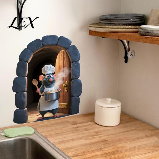 Waterproof Wall Murals Christmas Cute Mouse Break?Through Decals, 3D Hole Self?Adhesive Stickers Stickers, DIY Decor for Living Room Entryway Kids