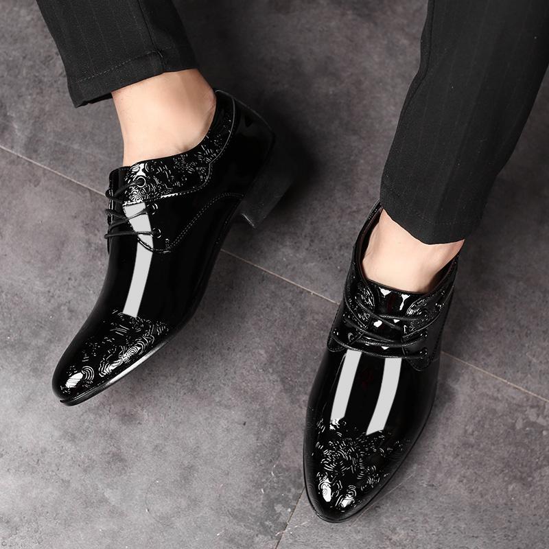 Black Patent Leather Formal Shoes for Man Big Size 46 Pointed Toe Casual Office Shoes Men Oxfords Shoes Sapato Social Masculino