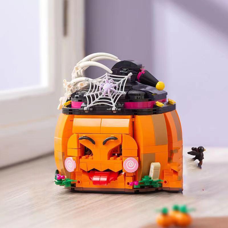 LOZ Halloween Steine Baustein Hütte Haus Kürbis uWagen Frohes Halloween Dekoration Steine für Jungen Kinder Spielzeug Geschenk